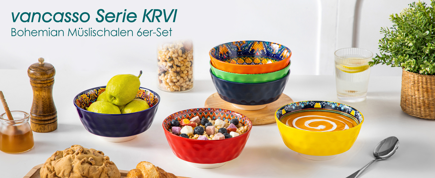 Набір супових тарілок Vancasso (6 шт) з порцеляни для супу, мюслі, рамену, десерту та пасти