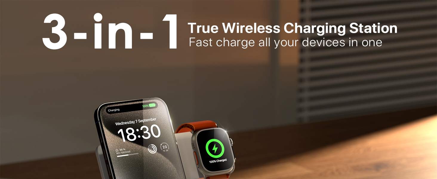Бездротова зарядка 3-в-1 для Apple Watch, iPhone та AirPods (чорний)