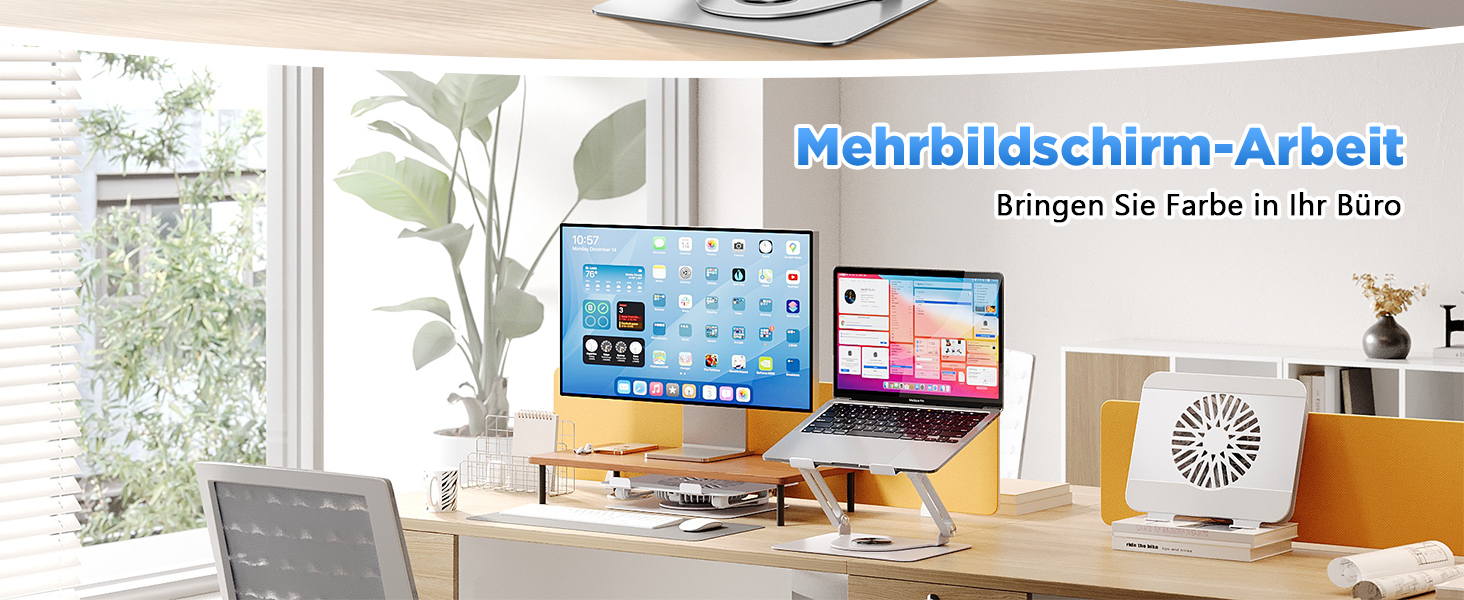 Підставка для ноутбука ICARE з магнітним кулером, 360° обертання, до 10 кг, тиха (18dB), для ноутбуків та планшетів до 16 дюймів, срібна