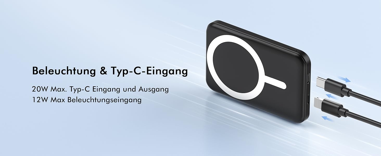 Power Bank MagSafe 5000mAh для iPhone: Швидка зарядка 20W, USB-C, Магнітне з'єднання, Сумісність з iPhone 17/16/15/14/13/12 - Чорний