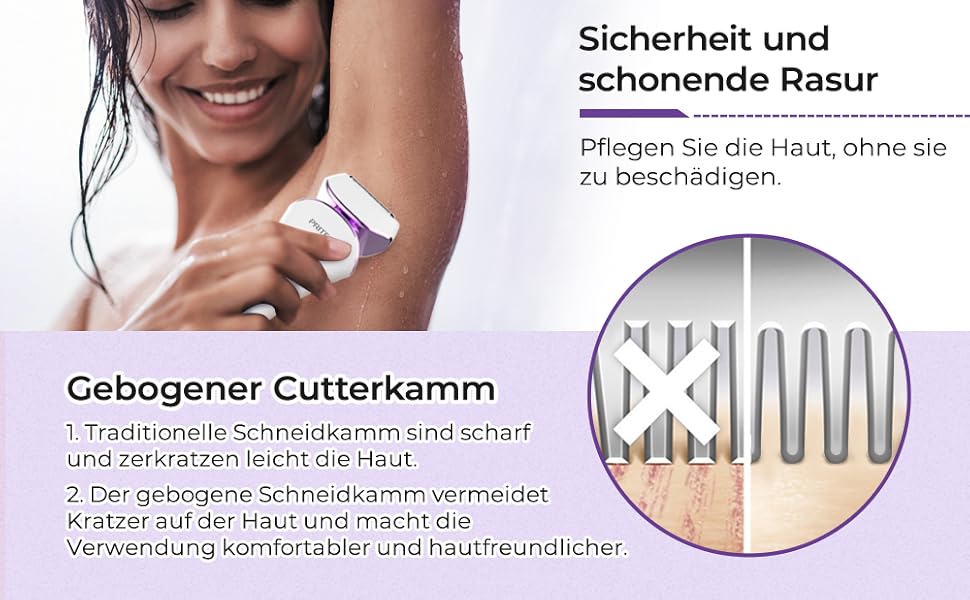 Електричний жіночий триммер для тіла: безболісне гоління ніг, бікіні та під пахв, бездротовий, USB, мокрий/сухий, білий/фіолетовий