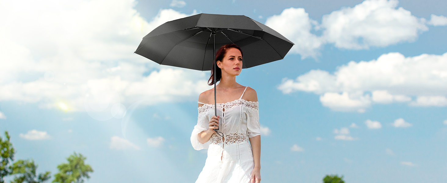 TECKNET Парасолька автоматична, чорна, штормостійка, легка у використанні