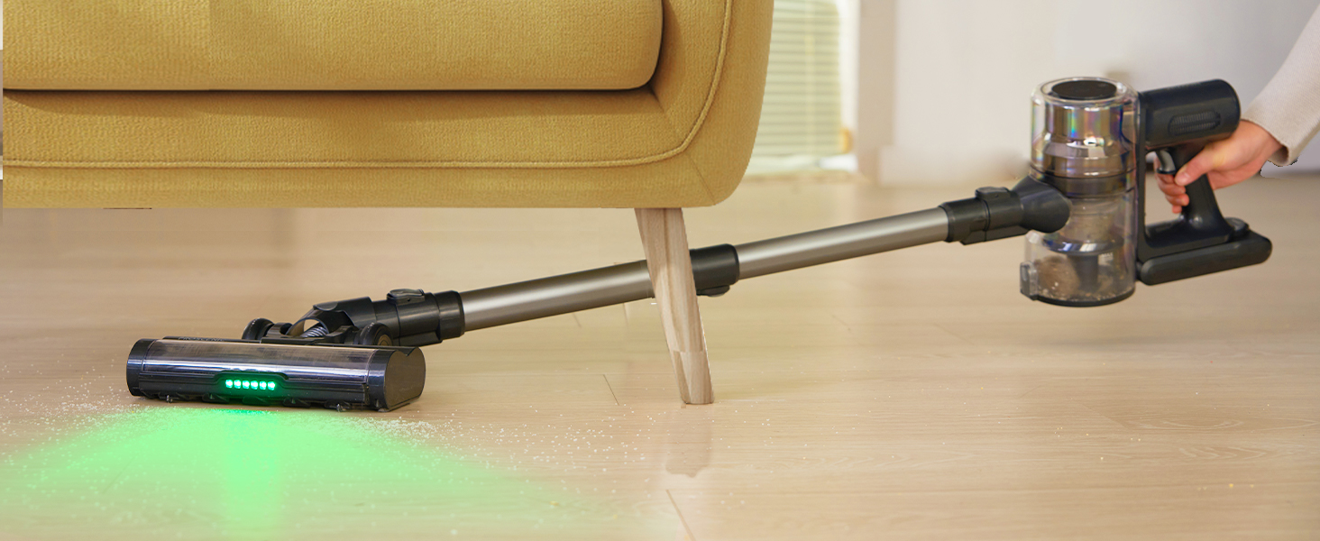 Бездротовий пилосос Proscenic P13: акумуляторний, 45KPa, 550W, 45 хв, з сенсорним екраном, зелене підсвічування, зарядний блок для стіни, анти-намотування, для килимів, твердих поверхонь, автомобіля, шерсті тварин (сірий)