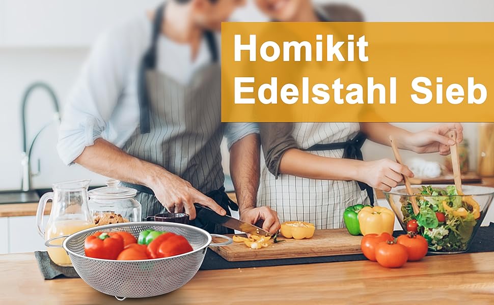 Ніж Sieb Homikit, нержавіюча сталь, сито для макаронів з ручками, мікроперфороване Ø 28 см, сито для зливання/миття/проціджування, нержавіюче, здорове та придатне для миття в посудомийній машині 1 28 см