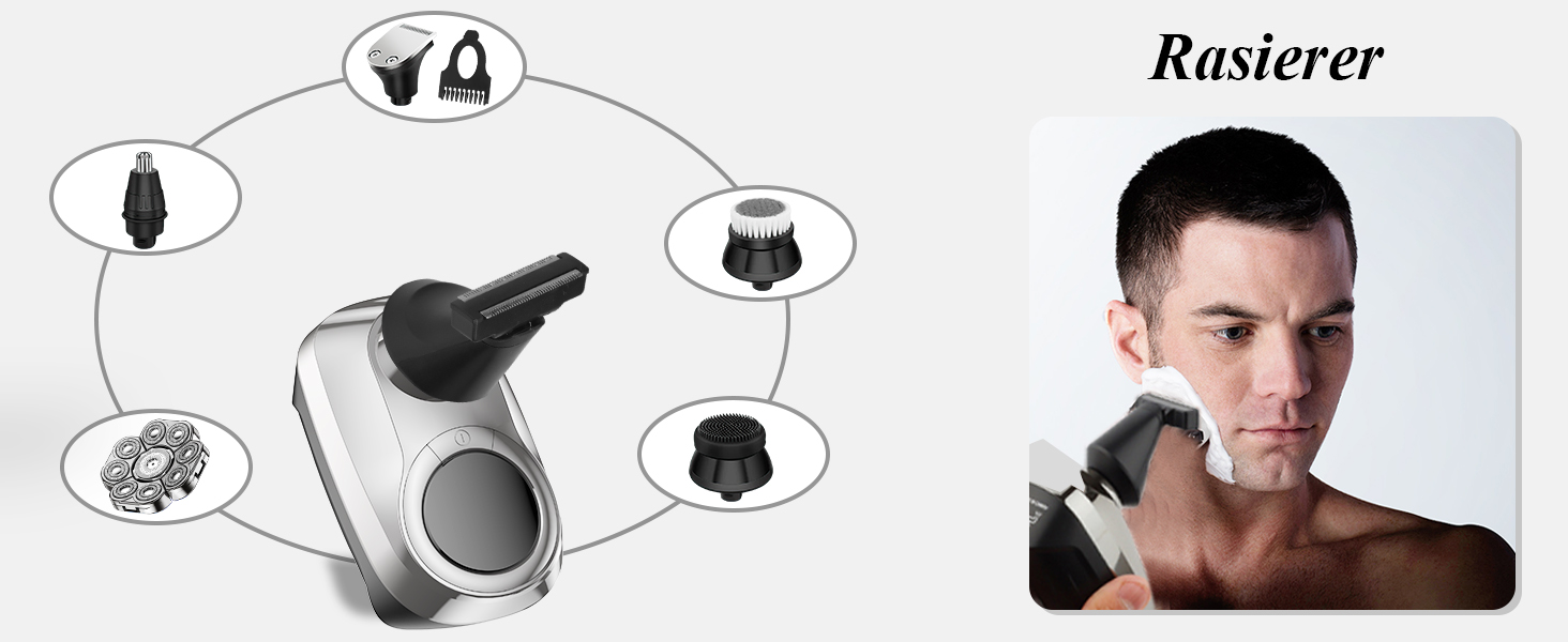Електричний гоління для чоловіків Glatzen 9D – гоління голови, мокрого та сухого типу, водонепроникний, з LED дисплеєм, блокуванням від подорожей, набір для догляду з 6 насадками для обличчя та тіла