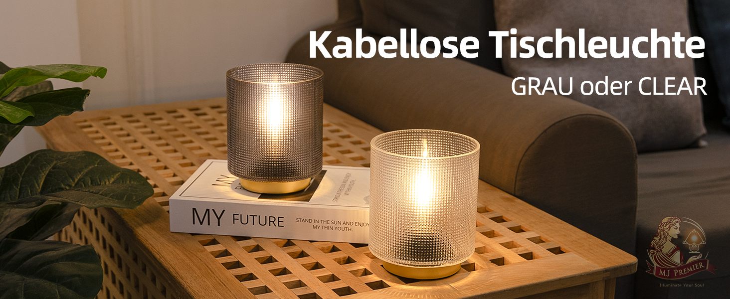 Бездротова настільна лампа з таймером, вінтажний дизайн, скло, LED, для дому та вулиці, сірий колір, розмір L