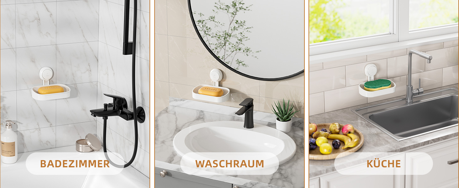 Тримач для мила LEVERLOC з піддоном, MAX 3 кг, настінний, без свердління, з присосками, для ванної кімнати та кухні, білий (2 шт.)