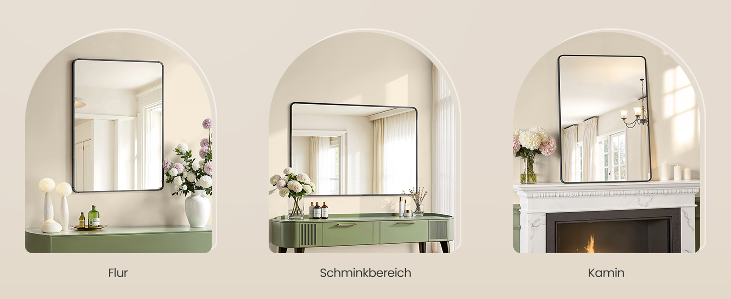 Дзеркало для ванної кімнати SONGMICS, прямокутне, з алюмінієвою рамою, 91 x 61 см, з захисною плівкою, 2 способи кріплення, для ванної, спальні та вітальні, чорний колір