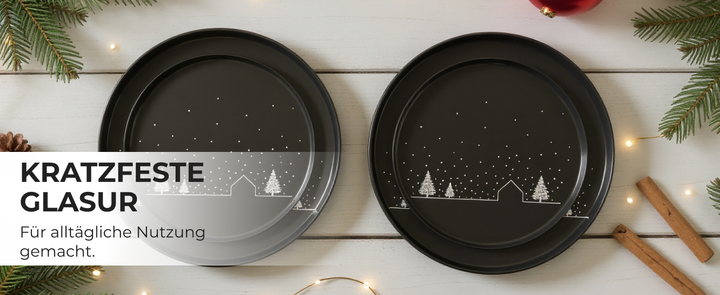 Набір з 4 чашок MIAMIO для святкування Різдва, 500 мл, чорний колір / Кавові чашки на Різдво, мінімалістичний зимовий мотив, подарунок на Різдво, безпечні для миття в посудомийній машині та використання в мікрохвильовій печі – Vinter Collection