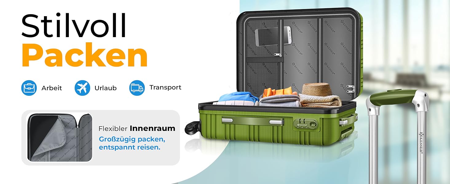 Чемодан KESSER® середній, жорсткий корпус, вага + бірка для багажу | Валіза-роликовий чемодан з кодовим замком, 4 колеса, ABS, телескопічна ручка (66x45x28см / 84 літри, шампань) 66см - 84Л шампань