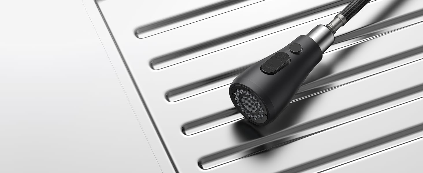 Кран кухонний FORIOUS з висувною лійкою, 360° обертання, 2 режими, матовий чорний