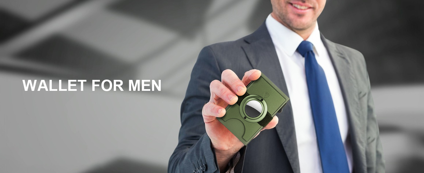 Чоловічий гаманець TOYFID з відділом для AirTag, 12 слотів для карток, відділення для паперових грошей, RFID захист, швидкий доступ до карток, алюміній, зелений з кишеню для AirTag