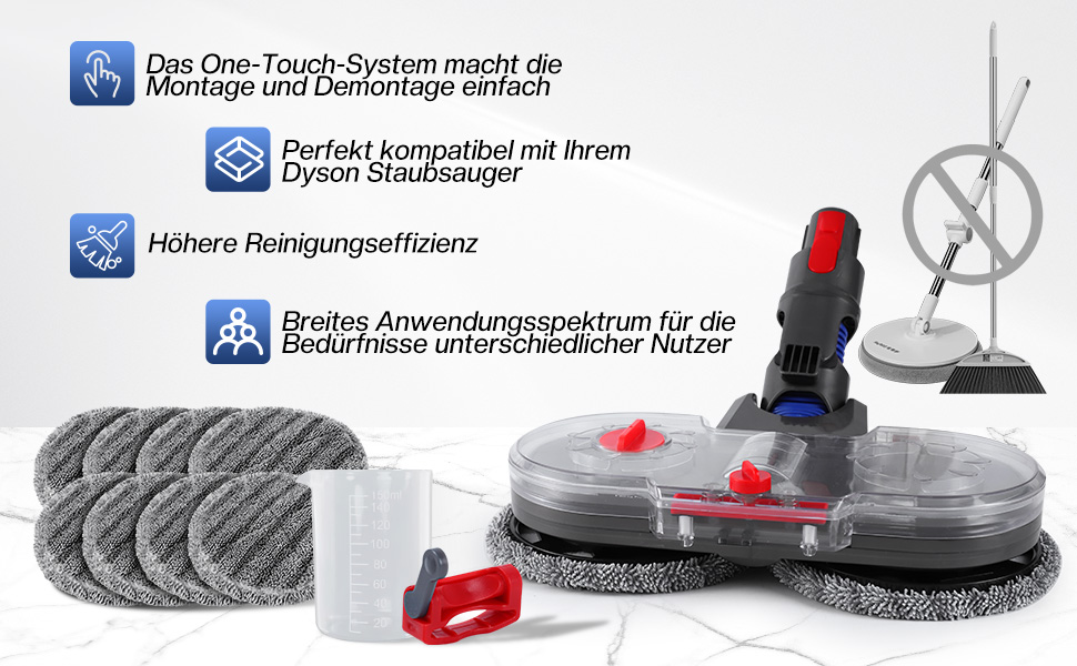 Насадка для миття підлоги для пилососів Dyson V7/V8/V10/V11/V15 - електрична насадка для миття підлоги, оригінальна з знімним баком для води, моп з 8 пральних мопів та контейнером для води