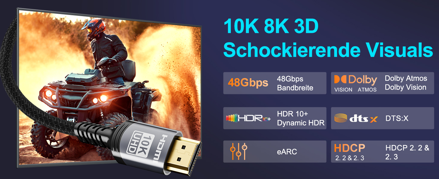 HDMI 2.1 кабель Snokco 10K 8K 3 метри, сертифікований, 48Gbps, Ultra High Speed, 4K 240Hz, 8K 60Hz, eARC, HDCP 2.3, DTS:X, HDR10+, для TV, монітора, проектора, Roku, PS5, X-box