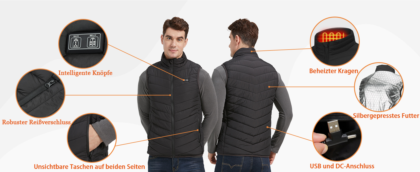 Обогревна жилетка для чоловіків: USB жилетка для активного відпочинку - 11 зон обігріву для мото, риболовлі, катання на лижах, бігу, гольфу, походів, верхової їзди (батарея не входить у комплект) Чорний XL