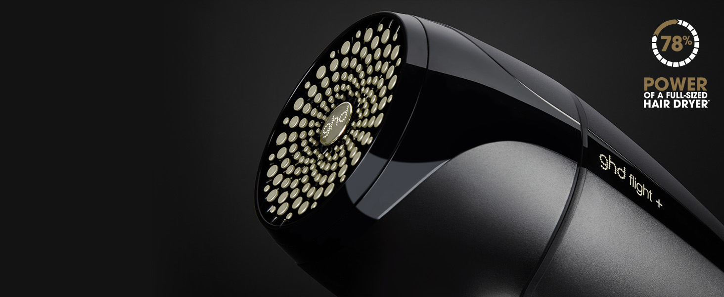 Фен для подорожей ghd Flight+ – Чорний, складаний, потужний, з чохлом, подвійне напруження (120V/240V), для всіх типів волосся. Нова модель