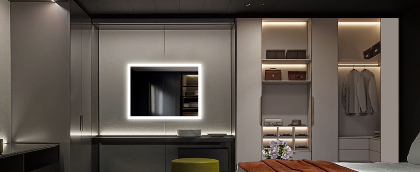 Дзеркало для ванної кімнати з підсвічуванням 50x70 см, LED, антизапарник, 2 кольори світла (3000K/6500K), прямокутне, горизонтальне/вертикальне, без рами