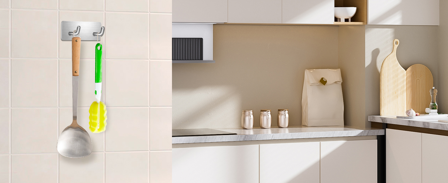 Набір гачків для рушників без свердління, 10 шт., самоклеючі гачки з нержавіючої сталі 304, надміцні клейкі гачки для великих предметів, гачки для стін без свердління для ванної, туалету та кухні, стійкі до корозії, гачки для рушників (подвійні *6)