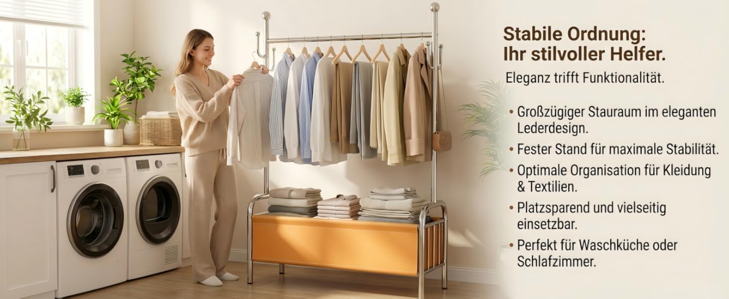 Вішалка для одягу з нержавіючої сталі з кошиком для білизни, міцна, витримує до 115 кг, 3-в-1, для спальні, коридору - UP01