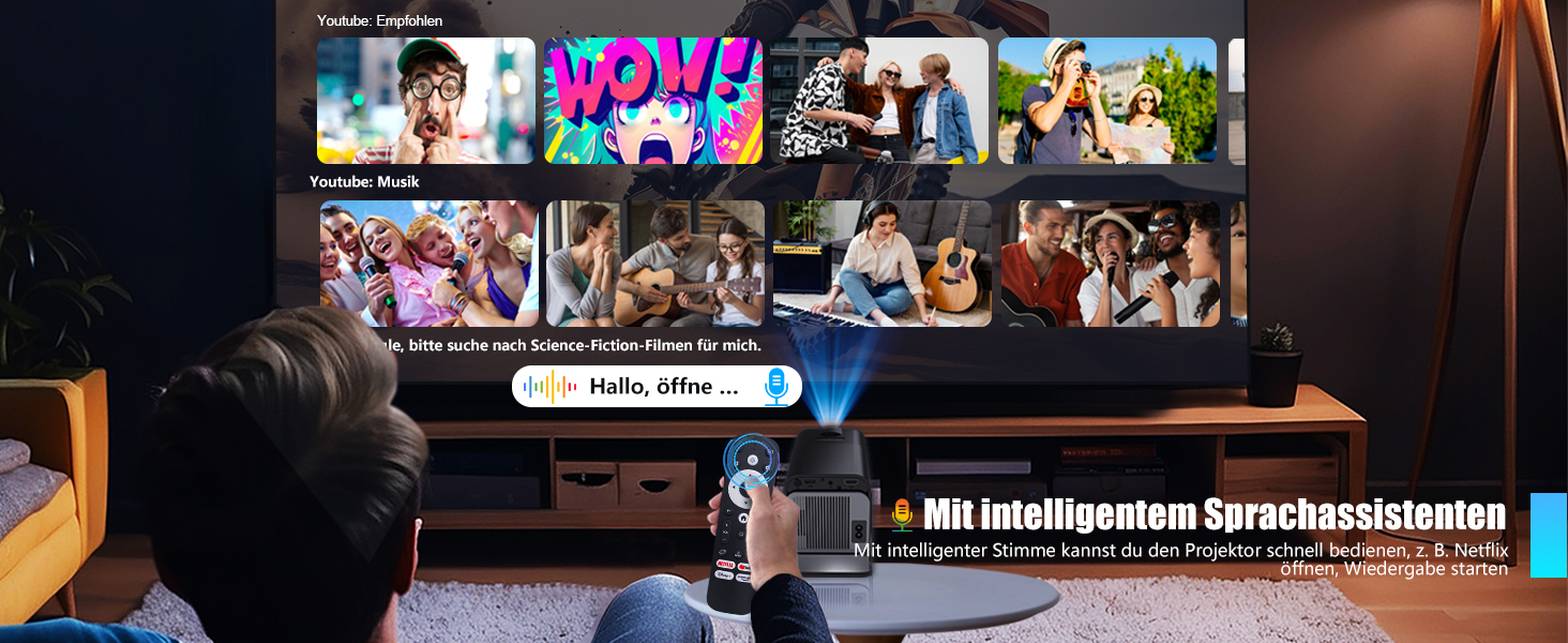 Android 13 проєктор Smart Beamer 1080P з підтримкою 5G WiFi, голосовим асистентом, автоматичною корекцією трапеції та 12000 люмен для домашнього кінотеатру та використання на відкритому повітрі (320ANSI)