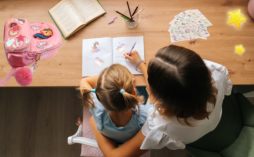 Рюкзак Єдиноріг для дівчинки, дитячий рюкзак з паєтками, персоналізований рюкзак Каваї для школи, рюкзак у дитячий сад/школу, подарунок на день народження/Новий рік, рожевий, 33 см