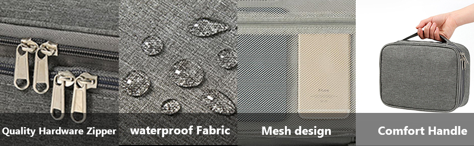 Органайзер для кабелів Neusid: водонепроникна сумка-організатор для подорожей, 3 відділення, для USB-кабелів, Power Bank, сірий