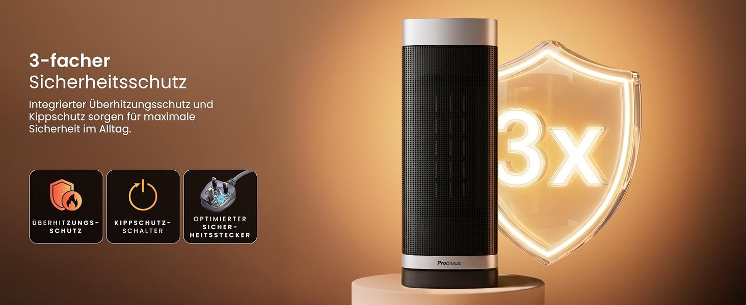Керамічний тепловентилятор-товіль Pro Breeze ThermaCube Plus 2200W з термостатом, дистанційним керуванням та Eco-режимом, поворот 65°, захист від перекидання