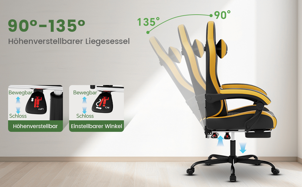 Ігрове крісло Racing Ergonomic з підставкою для ніг та масажним подушкою під поперек, навантаження до 150 кг, екошкіра, офісне крісло (Чорно-жовте)