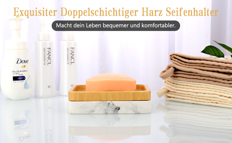 Підставка для мила MoKo Harz з подвійним шаром, швидковисихаюча, знімний контейнер для води, для кухні, ванної кімнати, душу - білий мармур