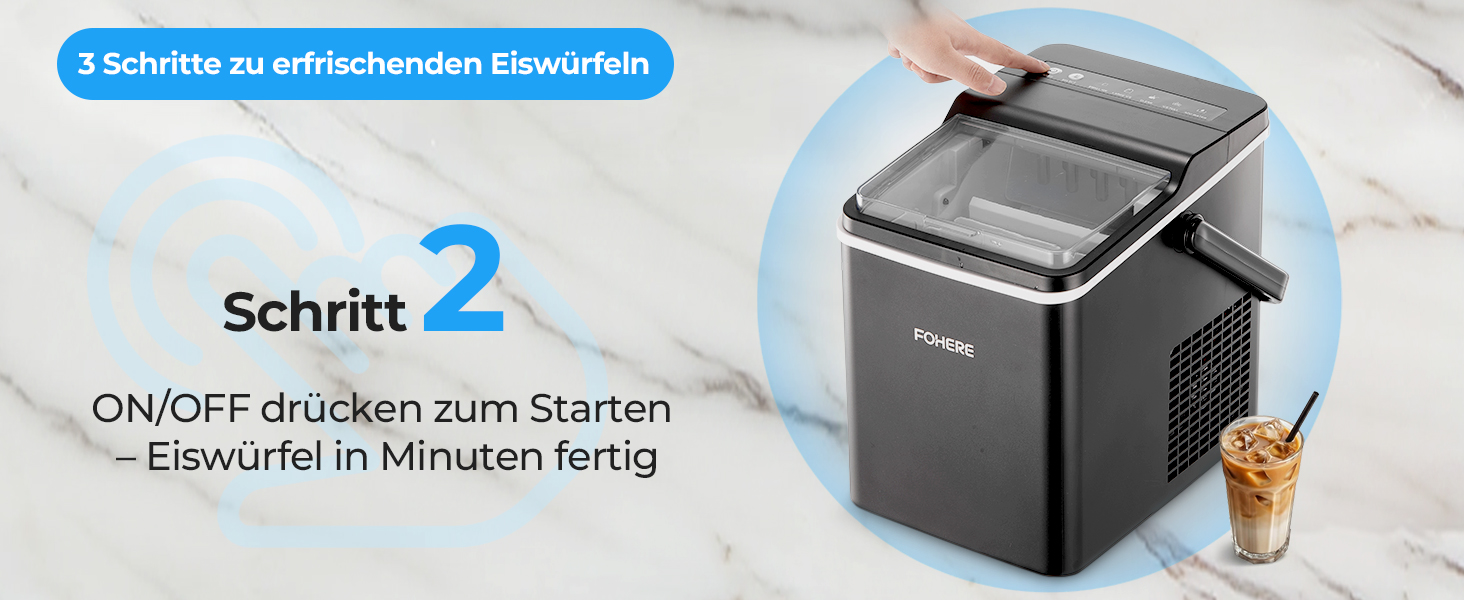 Машина для приготування льоду FOHERE з ручкою, 14 кг/24 год, 9 кубиків льоду за 5 хвилин, 2 розміри, самоочищення, портативна з лопаткою та кошиком – ідеальна для дому, кухні, офісу, кемпінгу, вечірки, RV
