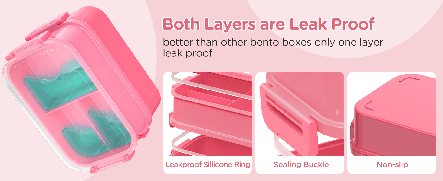 WayEee Ланчбокс для дорослих 2130мл, великий об'єм, бенто-бокс, витоконепроникний, без BPA, для офісу, школи (рожевий)