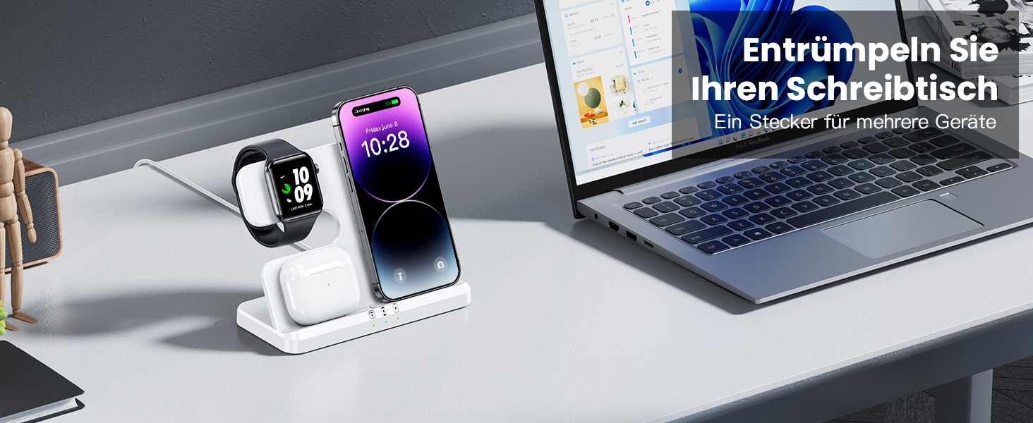 Бездротовий зарядний пристрій JARGOU 3-в-1: для Apple Watch, iPhone та AirPods Pro. Підходить для iPhone 16/15/14/13/12/11 Pro Max, Apple Watch 10/9/Ultra/8/7/6/SE/5/4/3 та AirPods Pro 4/3/2