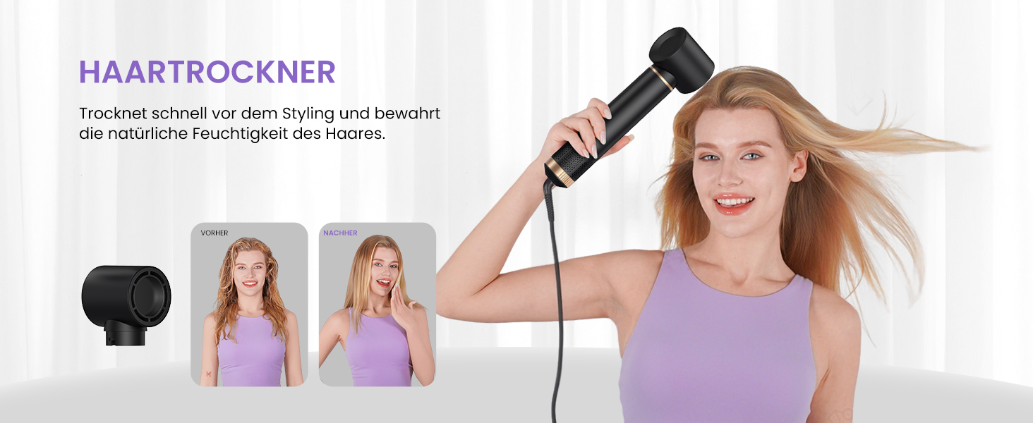 Мультистайлер для волосся 5 в 1 MogaWave Airstyler Airbrush Pro 1000W: фен-щітка, плойка та об'ємний стайлер з іонізацією, чорний