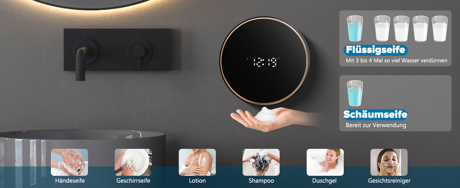 Automatic Soap Dispenser Wall Mount Foam Soap Dispenser Electric Soap Dispenser No Touch Wall Mounting Sensor Foam Soap Dispenser Plastic Kitchen Bathroom Foam Dispenser Black