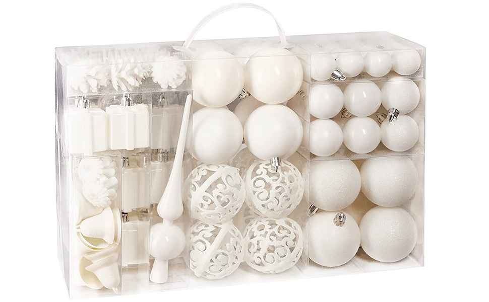 Набір прикрас для ялинки BRUBAKER 101 шт. з верхівкою, кремово-білий, для ялинки