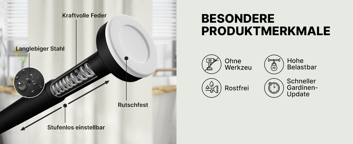 Штанга для душу без свердління 90-160 см, срібна, Ø 25 мм, телескопічна – для ванни, душу та перегородки, 1 шт.