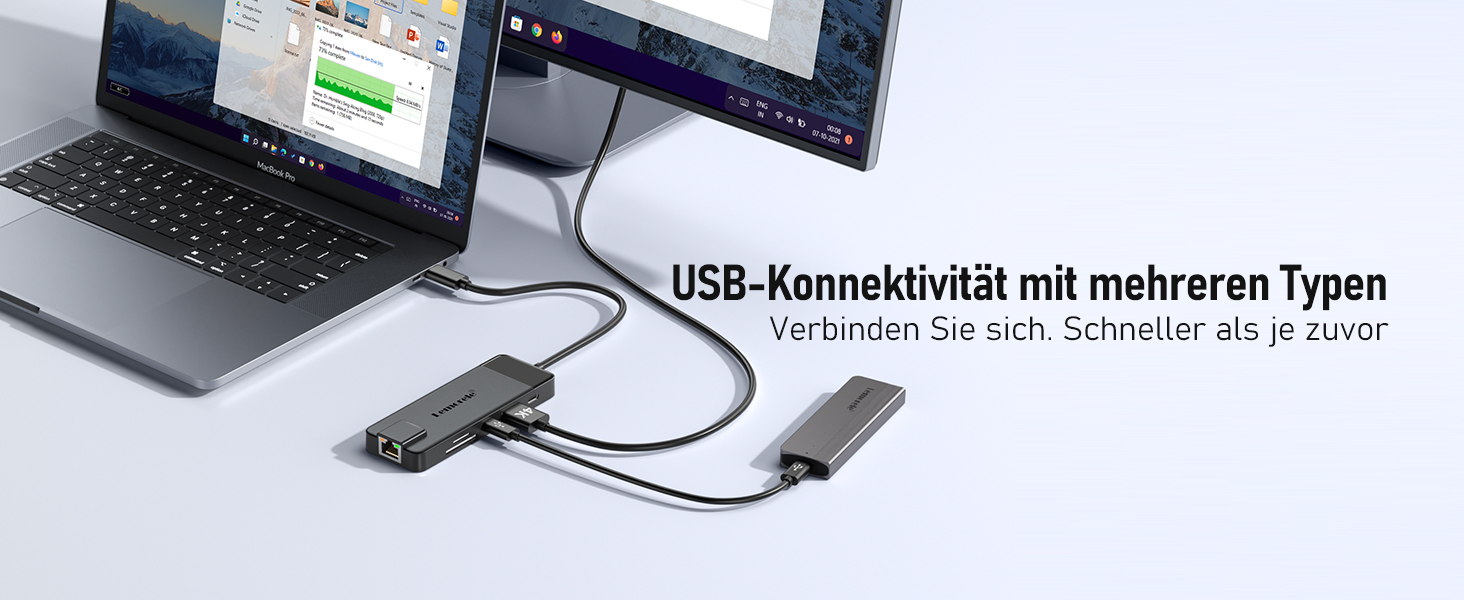 Lemorele USB-C Док-станція 10-в-1: Gigabit Ethernet, 4K HDMI, 4x USB 3.0/2.0, 100W PD, SD/TF, для MacBook/Dell/HP/Lenovo/Asus