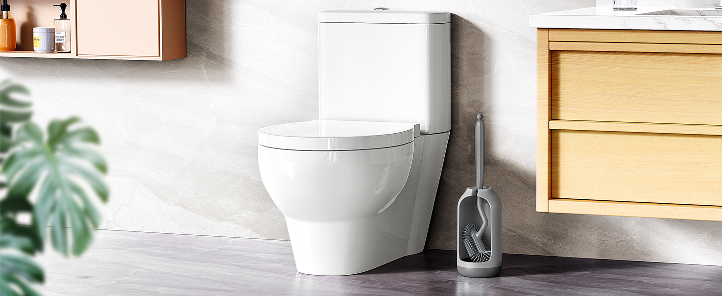 Силіконова щітка для унітазу HAMITOR з тримачем: гнучка щітка для унітазу з очищувачем країв - швидковисихаючий набір щіток для унітазу з тримачем для аксесуарів у ванну кімнату, підвісна щітка для унітазу сірого кольору, без свердління, 1 шт.