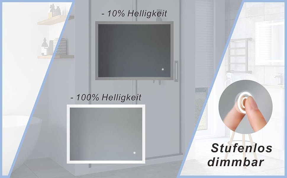 Дзеркало для ванної кімнати AQUABATOS 50x70 см LED з підсвічуванням, сенсорне керування, холодний білий світ, IP44, CE, енергозберігаюче (Bourges-серія)