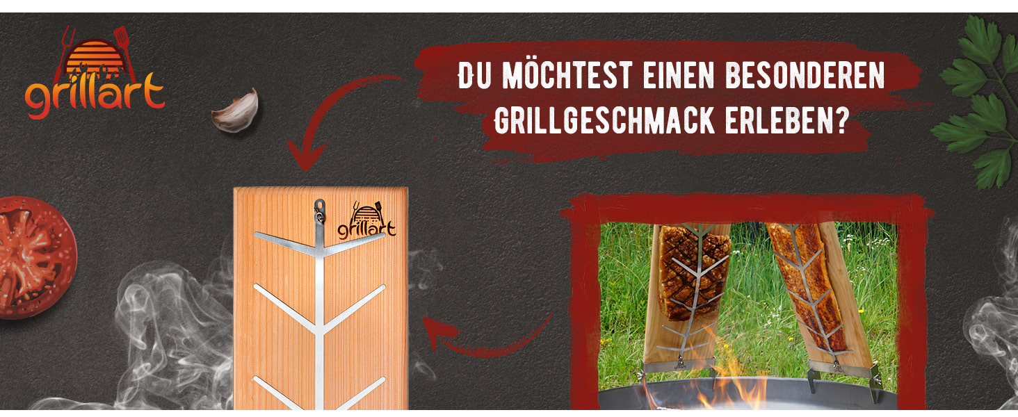 GrillArt® XXL Преміум дошка для лосося на гриль – 180° обертання, 5-позиційне регулювання, для гриля та вогнища, 55х18 см (вишня)