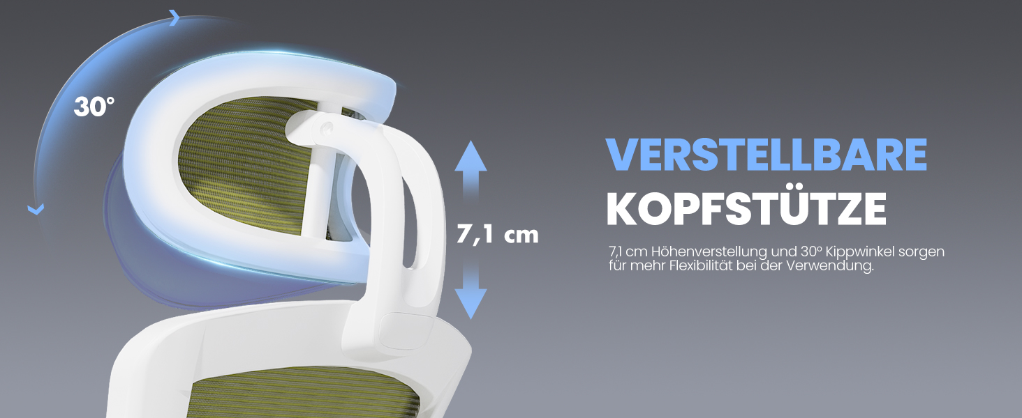 Офісне крісло Colamy з ергономічною підтримкою спини, регульованою підголівником та поперековою підтримкою, поворотне, (Зелений, Classic)