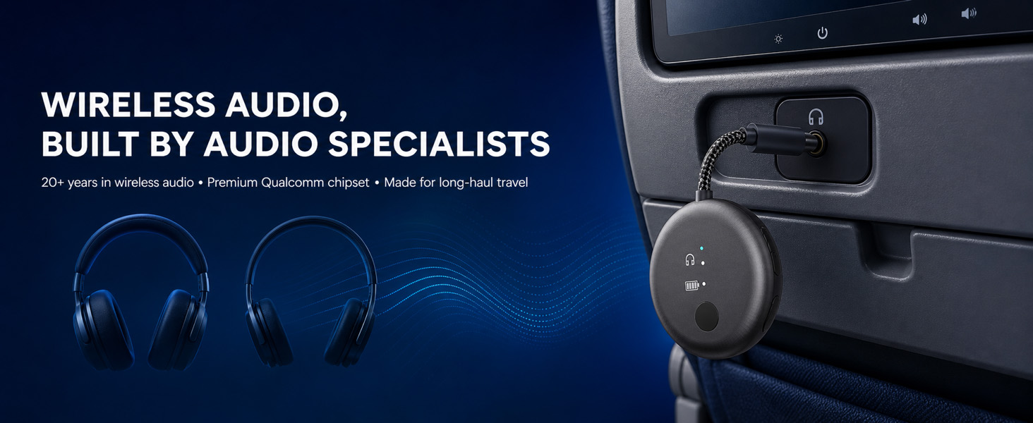 Bluetooth-адаптер для літака Avantree SoundJet R1 для AirPods та бездротових навушників, білий, 25 годин роботи