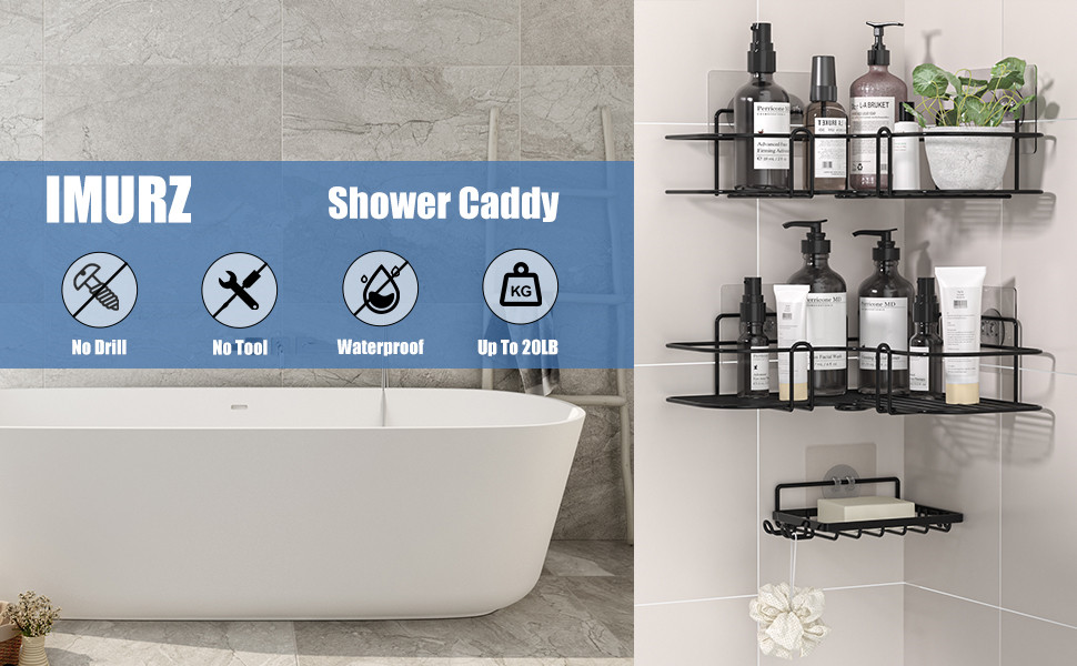 Набір з 3 кутових поличок для душу IMURZ, без свердління, з мильничкою, нержавіюча сталь, органайзер для ванної кімнати