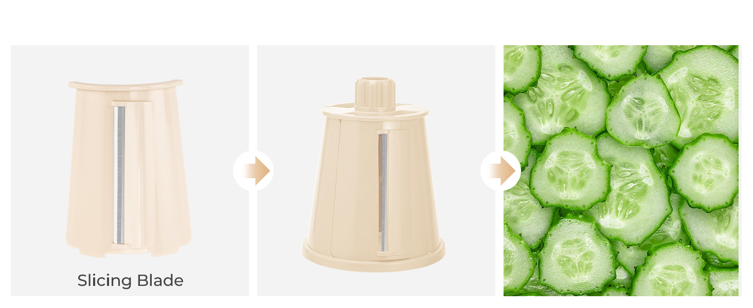 Тертка для овочів STEAS з ручкою - терка для сиру, овочів, фруктів з 5 насадок, міцним присоском, контейнером для ножів (Бежева)