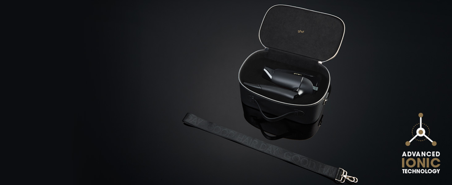 Фен для подорожей ghd Flight+ – Чорний, складаний, потужний, з чохлом, подвійне напруження (120V/240V), для всіх типів волосся. Нова модель