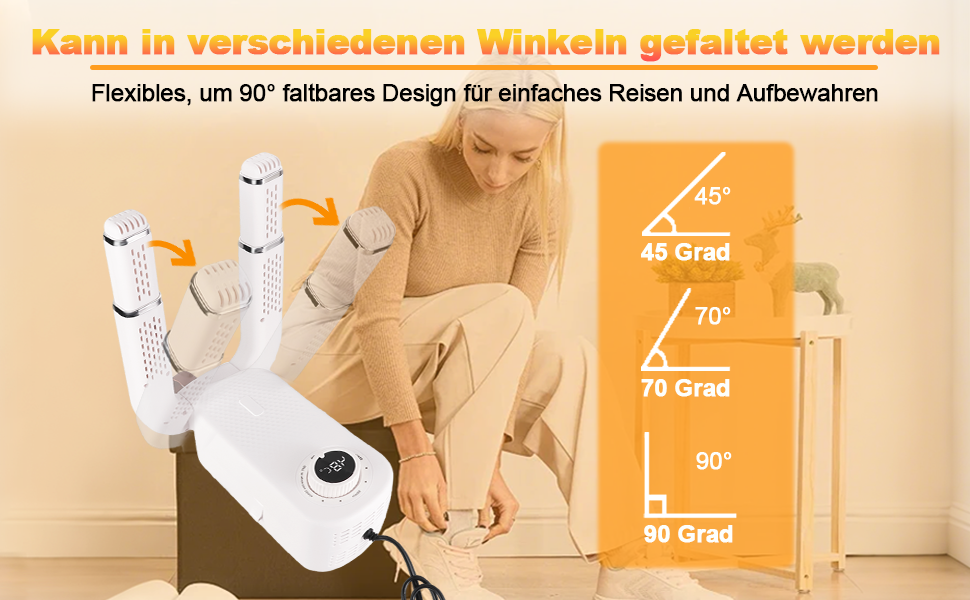 Електричний сушильник для взуття Vauki з УФ-стерилізацією, 360° циркуляцією повітря, таймером 90 хв, складний та компактний для дому та подорожей