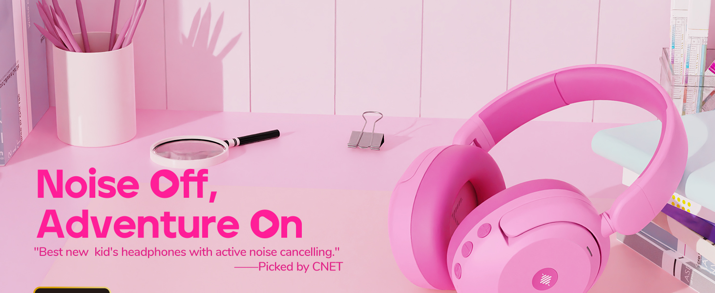 iClever Бездротові навушники з шумозаглушенням для дітей Bluetooth, 60 годин роботи, 80дБ безпечний рівень гучності, зручна посадка, Bluetooth 5.4, AUX кабель для подорожей, білий, зелений, рожевий (C Рожевий)