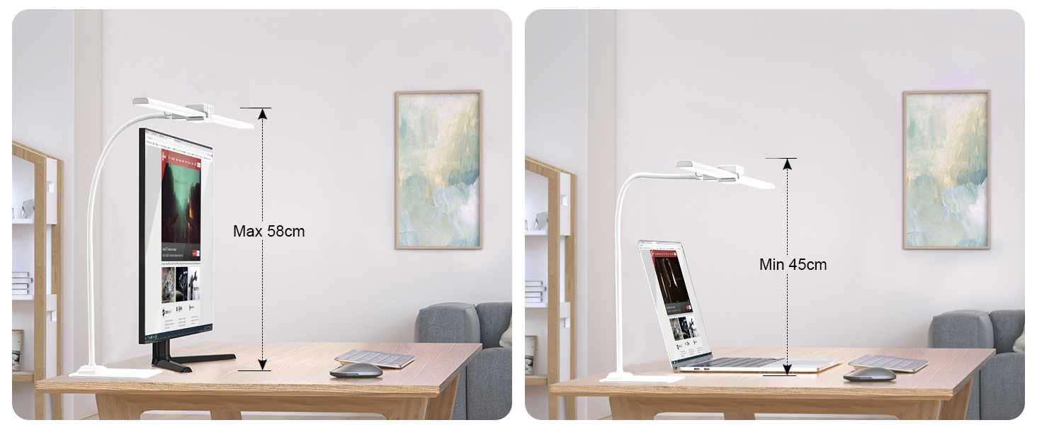 LED Desk Lamp with Adjustable Brightness - 1200 Lumens, Dual Head, Clamp-On for Home Office, Eye Protection, Gooseneck Design, Monitor Light with 5 Color Temperature & Brightness Levels (Metal Base)