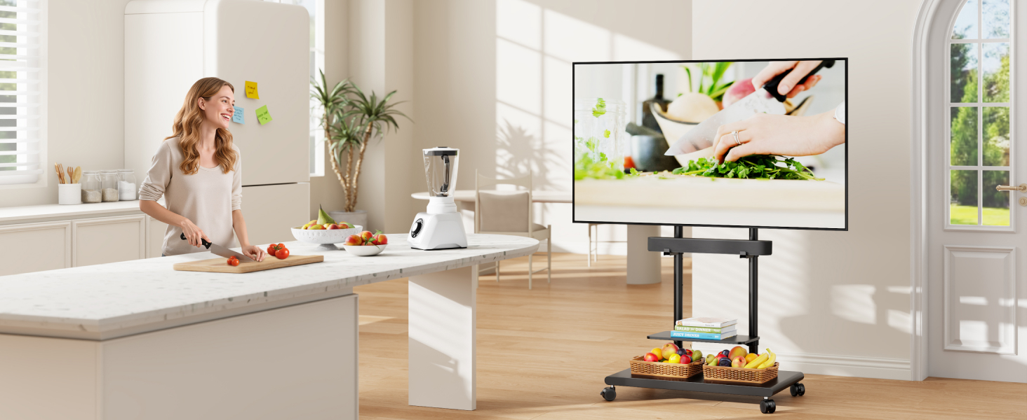 Підставка для телевізора на колесах з кріпленням для саундбару, 50-90 дюймів, до 70 кг, регульована висота та нахил, MAX VESA 600x400 мм