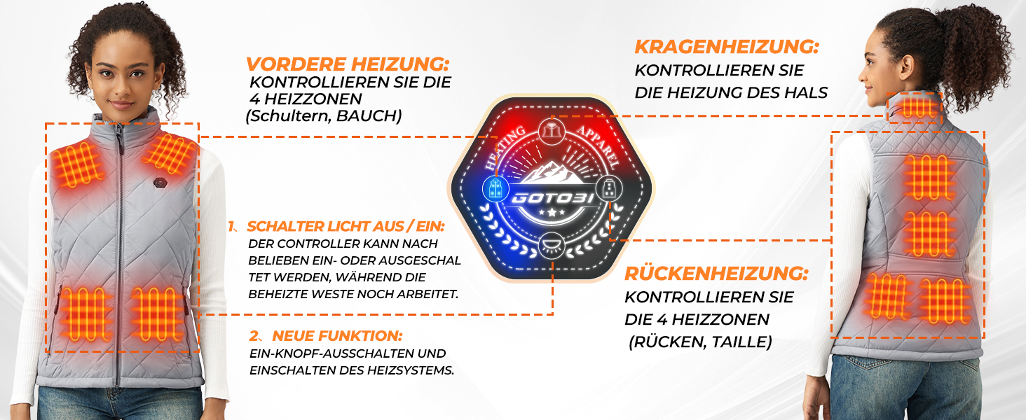 Жіночі грілки Heizwete з акумулятором 16000mAh 7,4V - 9 зон нагріву, 3 температурні режими, для активного відпочинку (сірий, S)